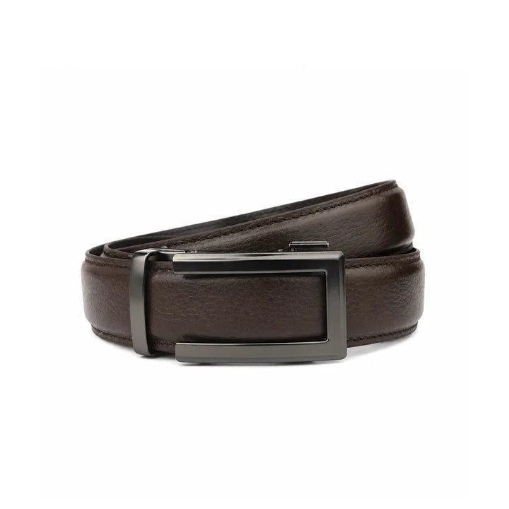 Classic Charcoal Brown Pattern - Top Grain No Hole Leather Belt