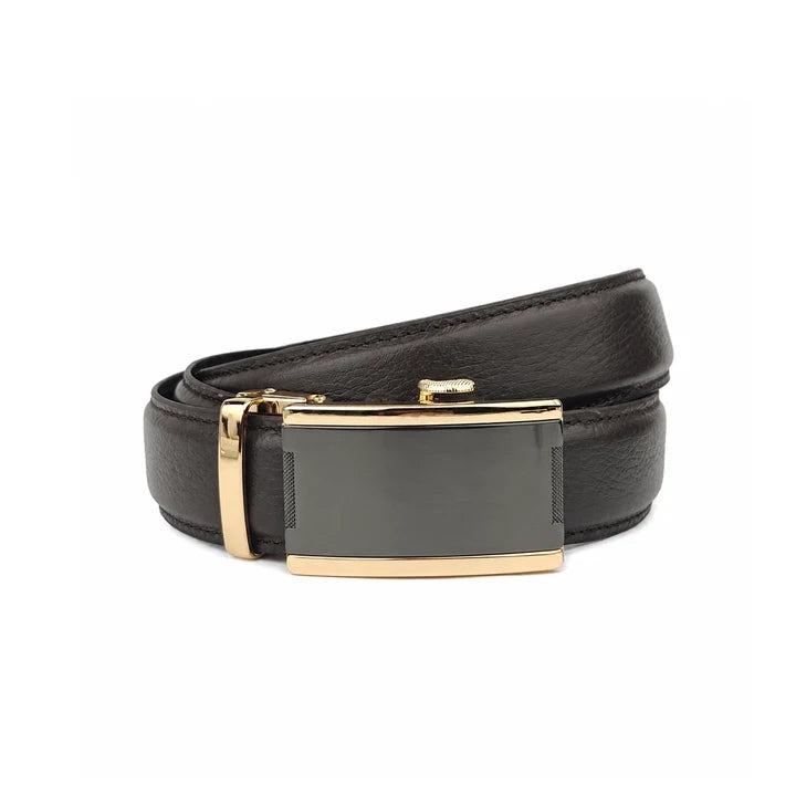 Traditional Gold Brown Pattern - Top Grain No Hole Leather Belt