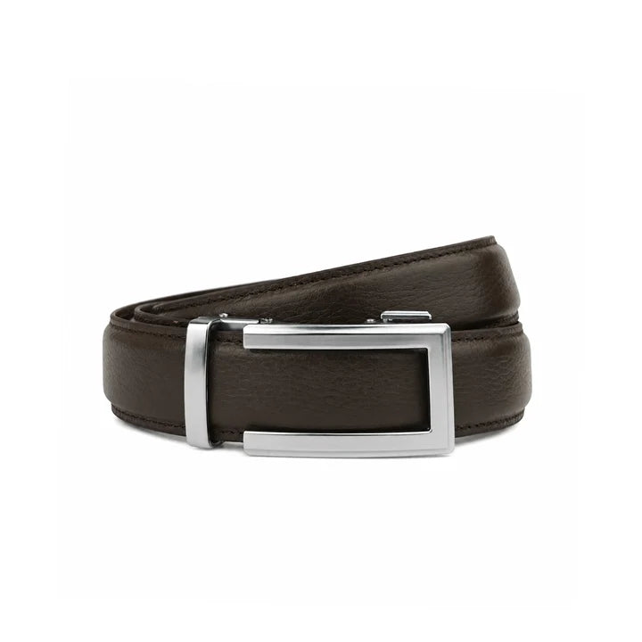 Classic Silver Brown Pattern - Top Grain No Hole Leather Belt