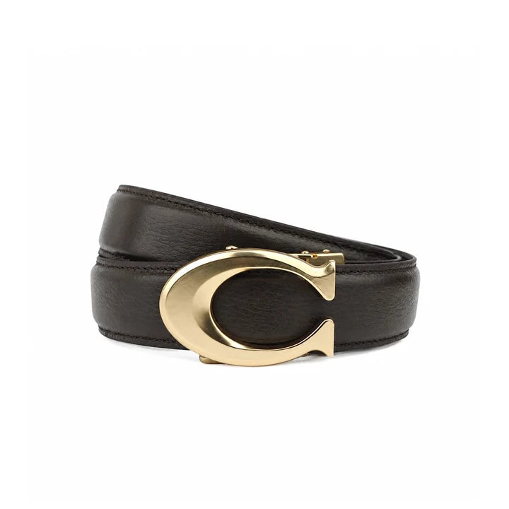 Curvy Gold Brown Pattern - Top Grain No Hole Leather Belt