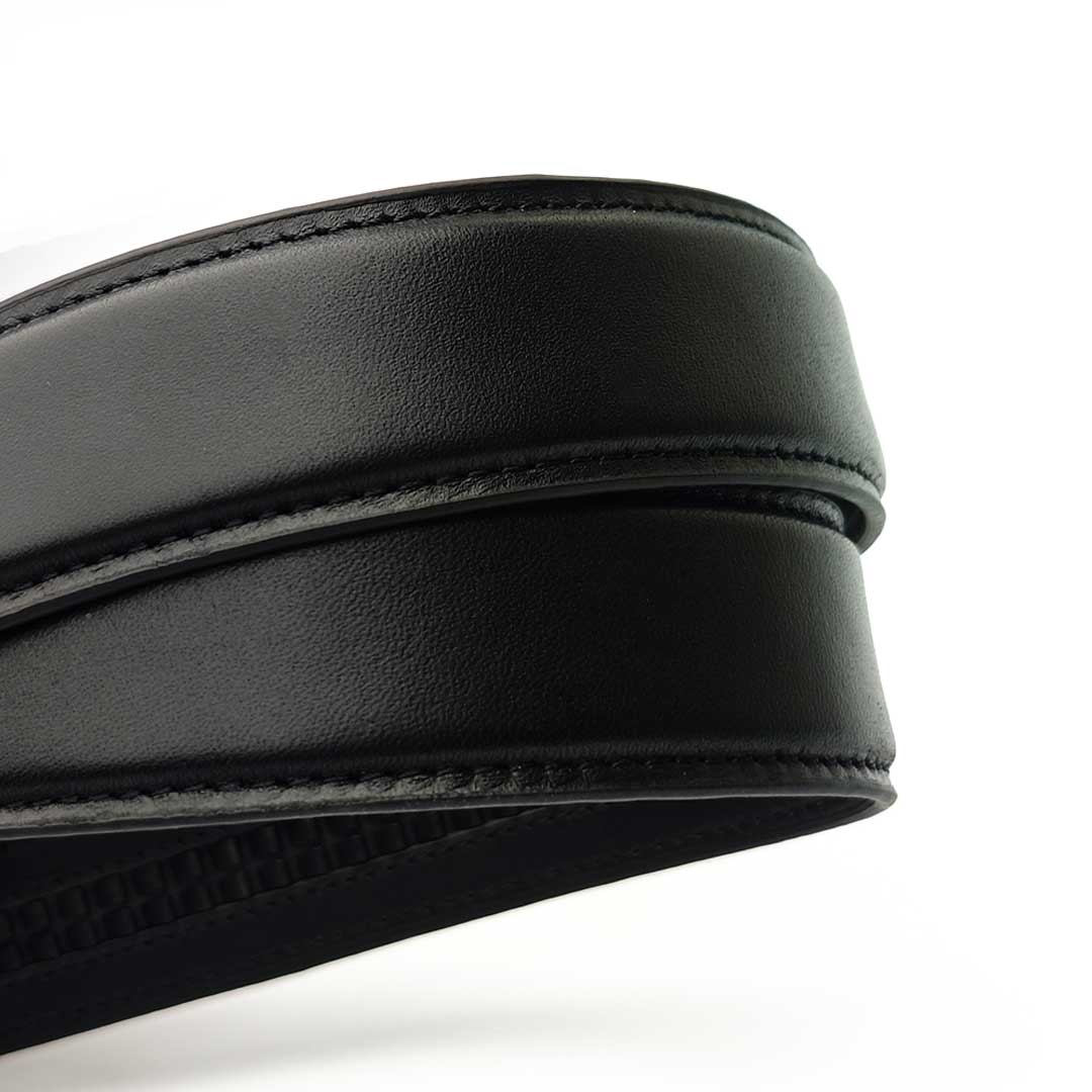 Gold Traditional- Plain Black Italian Leather Belt