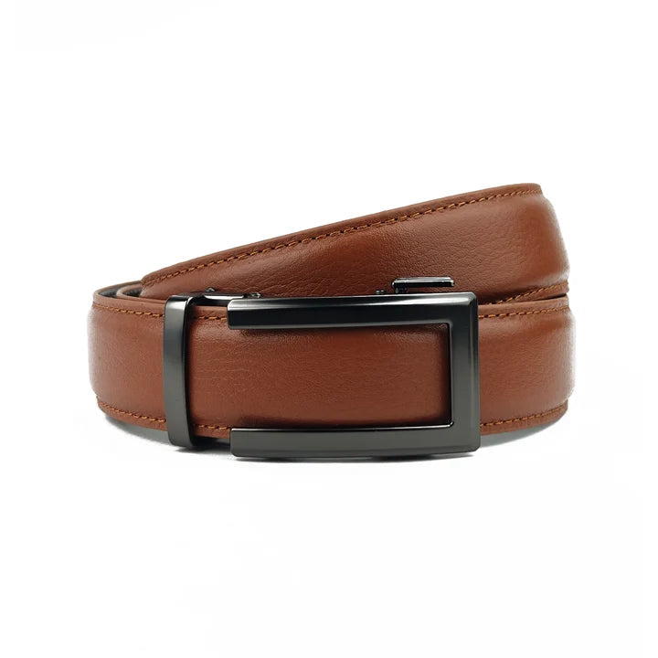 Classic Charcoal Tan Pattern - Top Grain No Hole Leather Belt