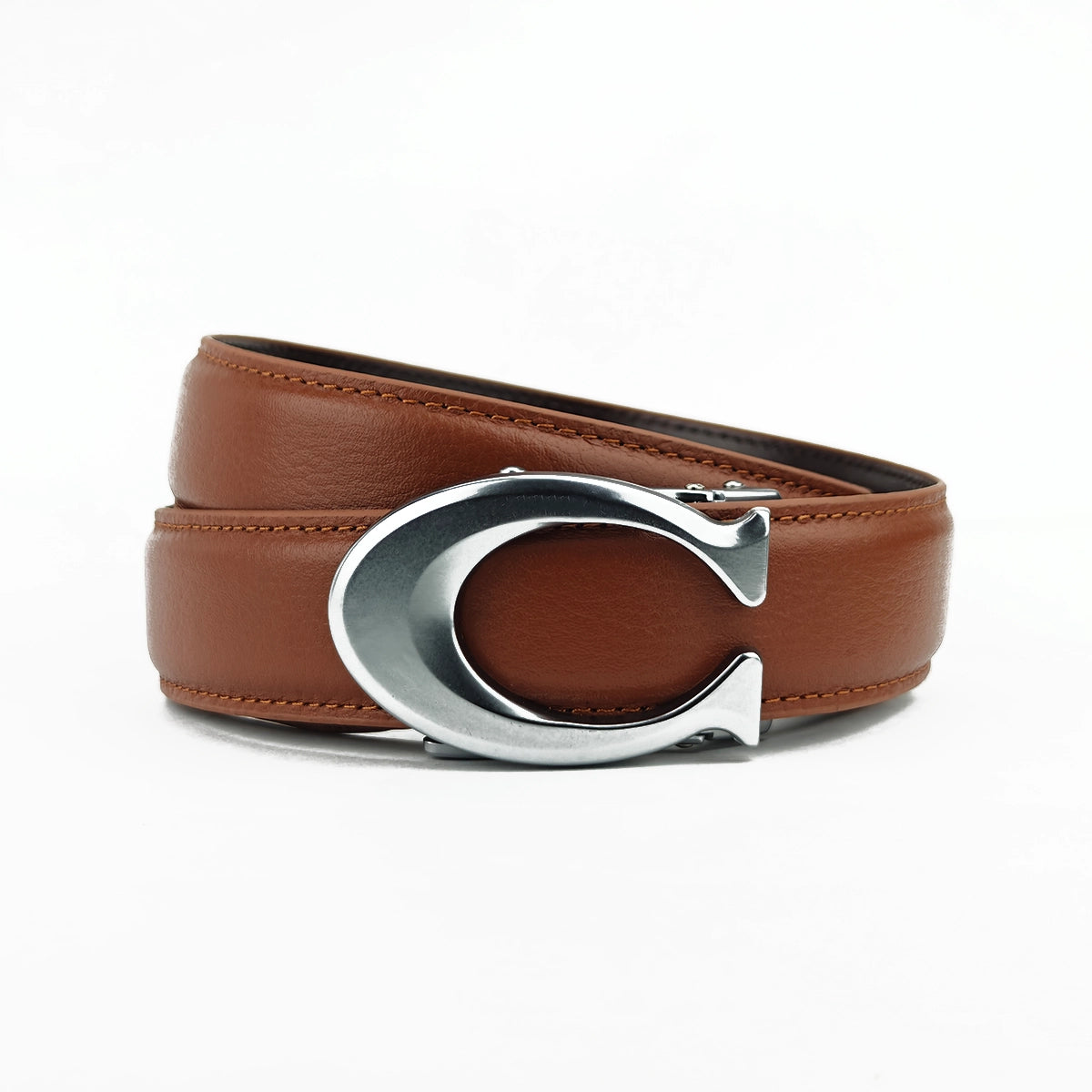 Curvy Silver- Top Grain No Hole Leather Belt