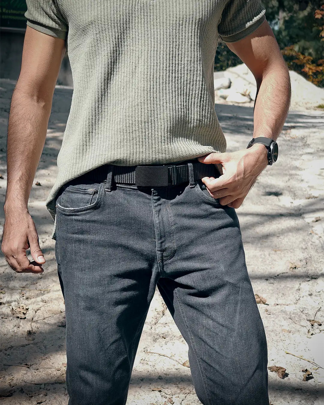 Patched Black - No-Hole Nylon Belt