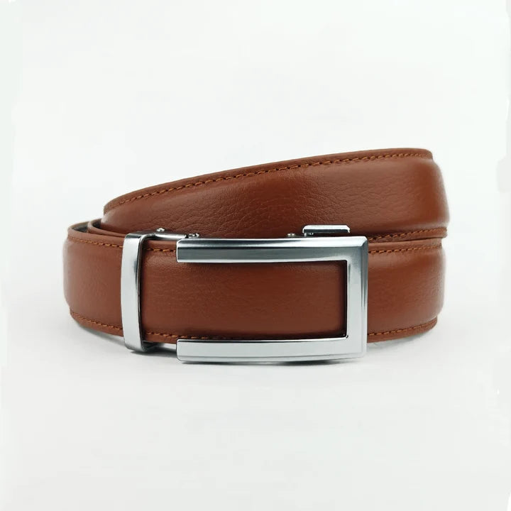 Classic Silver Tan Pattern - Top Grain No Hole Leather Belt