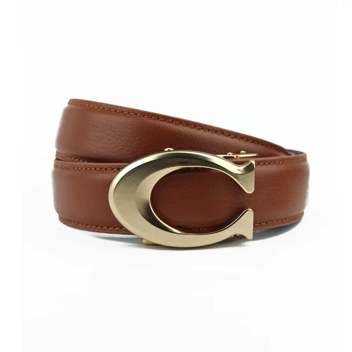 Curvy Gold Tan Pattern - Top Grain No Hole Leather Belt