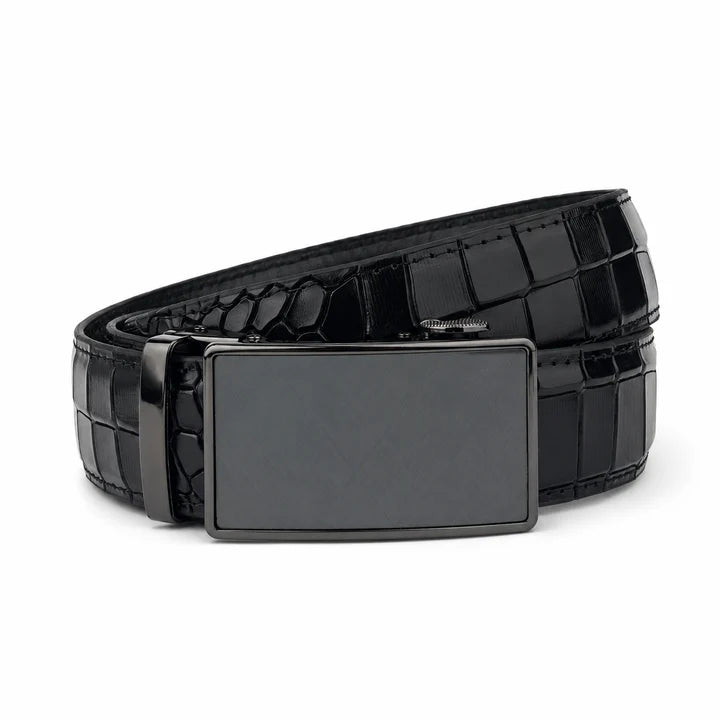 Battleship Black crocodile - Top Grain No Hole Leather Belt (Premium)