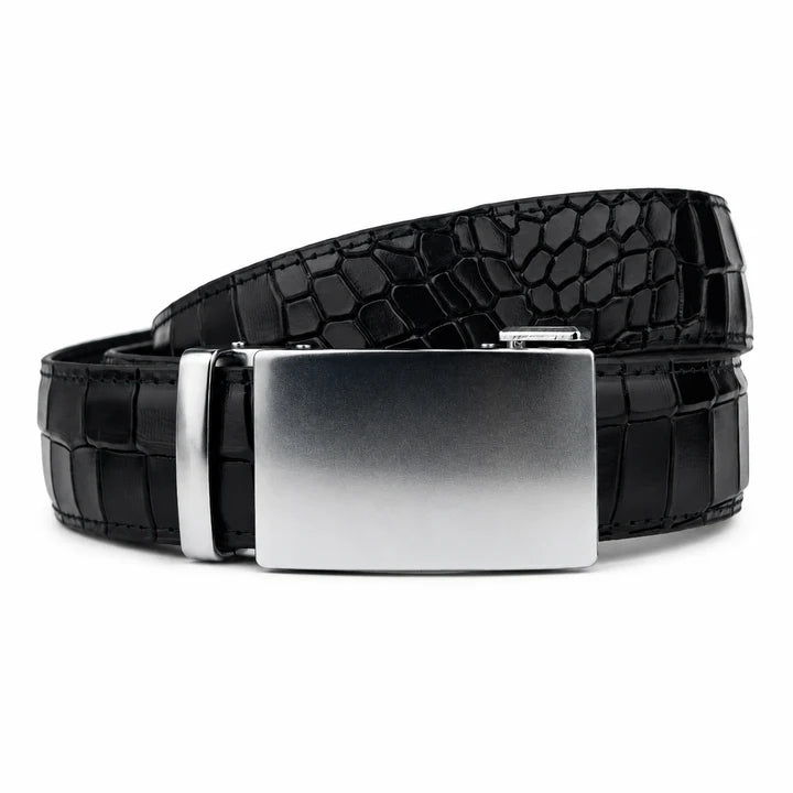 Alloy Black Crocodile - Top Grain No Hole Leather Belt (Premium)