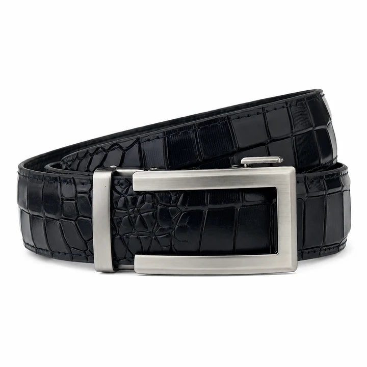 Classic Champagne Black Crocodile - Top Grain No Hole Leather Belt (Premium)