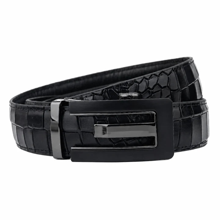 Charlie Black Crocodile - Top Grain No Hole Leather Belt (Premium)
