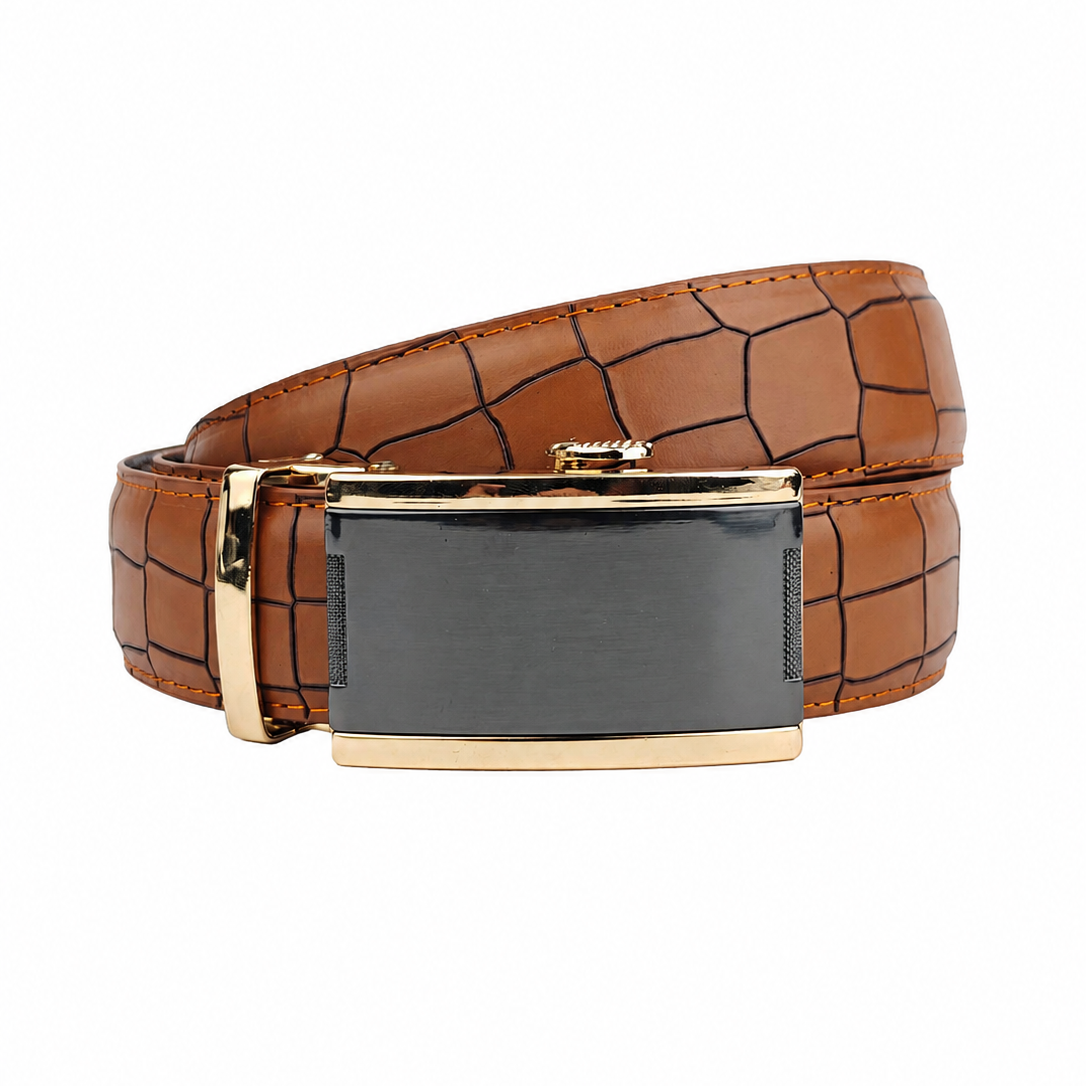 Traditional Gold Mustrard Crocodile- Top Grain No Hole Leather Belt