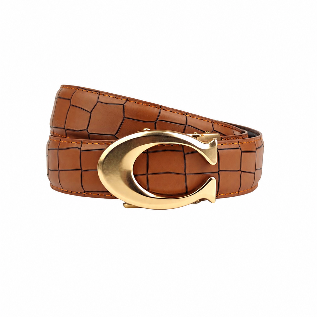 Curvy  Gold Mustrard Crocodile- Top Grain No Hole Leather Belt