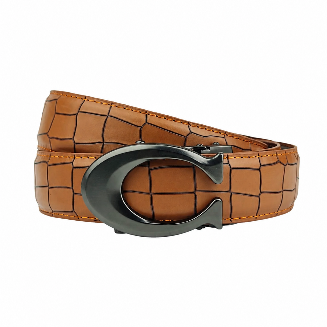 Curvy Charcoal Mustrard Crocodile- Top Grain No Hole Leather Belt