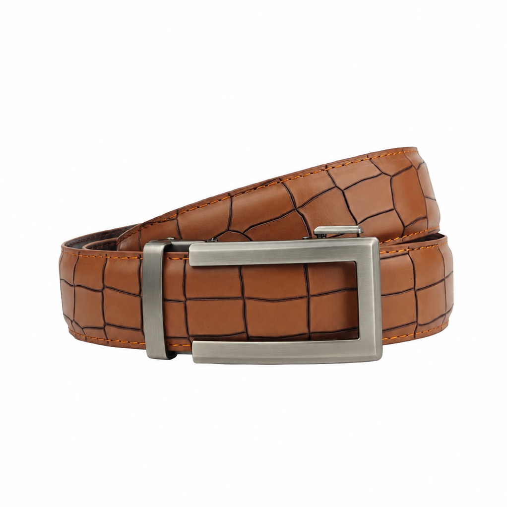Classic Champagne Mustrard Crocodile- Top Grain No Hole Leather Belt