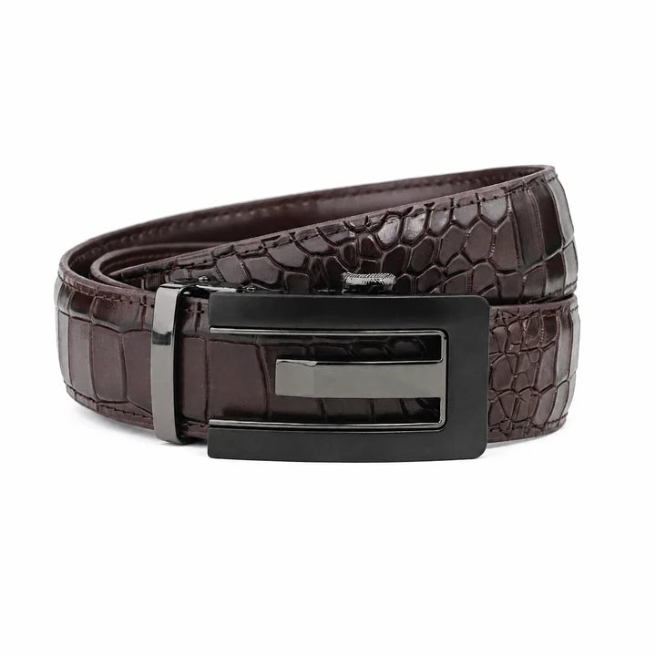 Charlie Black Brown Pattern - Top Grain No Hole Leather Belt