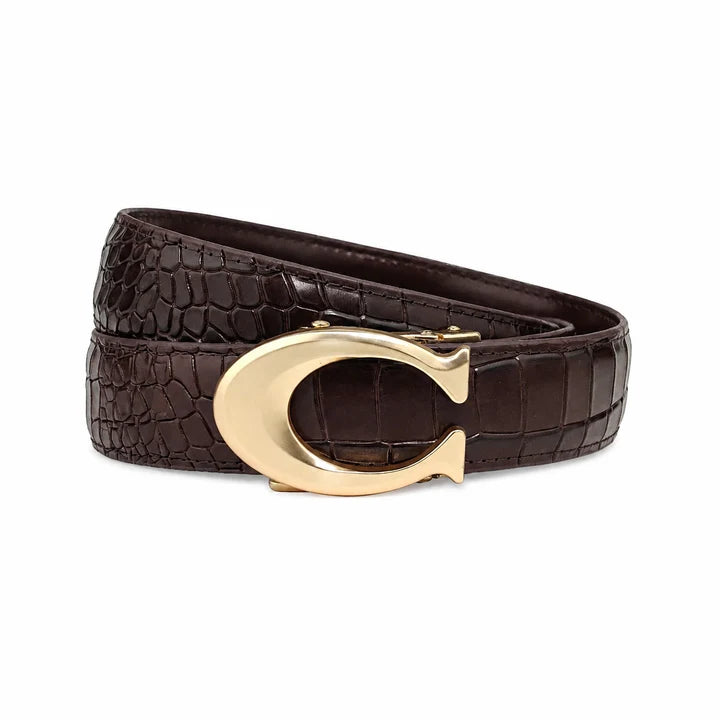 Curvy Gold Brown Pattern - Top Grain No Hole Leather Belt