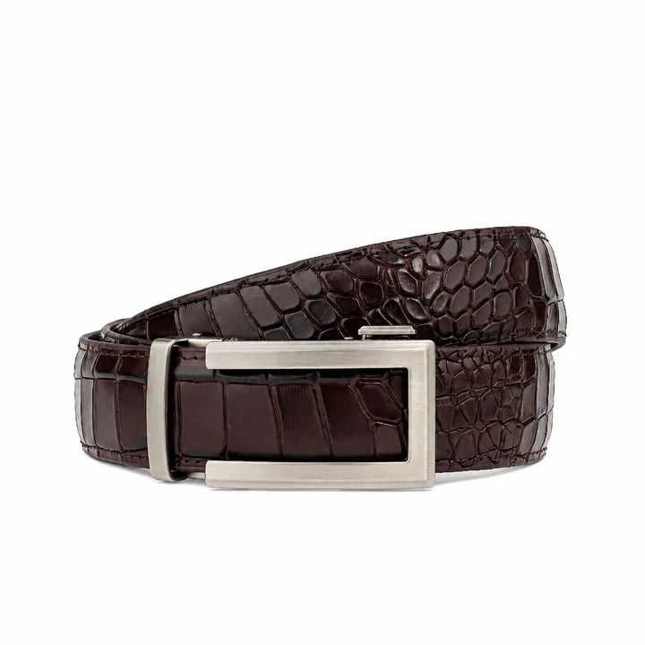 Classic Champagne Brown Crocodile- Top Grain No Hole Leather Belt (Premium)
