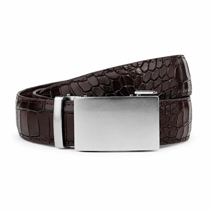 Alloy Brown Crocodile- Top Grain No Hole Leather Belt (Premium)