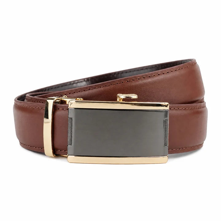 Traditional Gold Tan Brown- Top Grain No Hole Leather Belt
