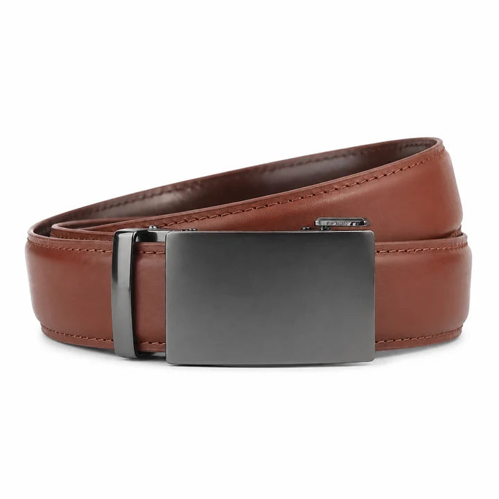 Gun Metal Tan Brown- Top Grain No Hole Leather Belt
