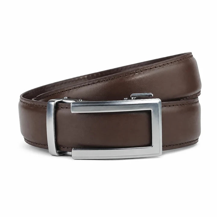 Classic Silver Brown- Top Grain No Hole Leather Belt