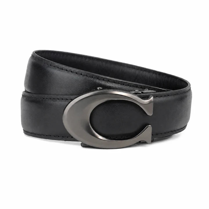 Curvy Charcoal- Top Grain No Hole Leather Belt