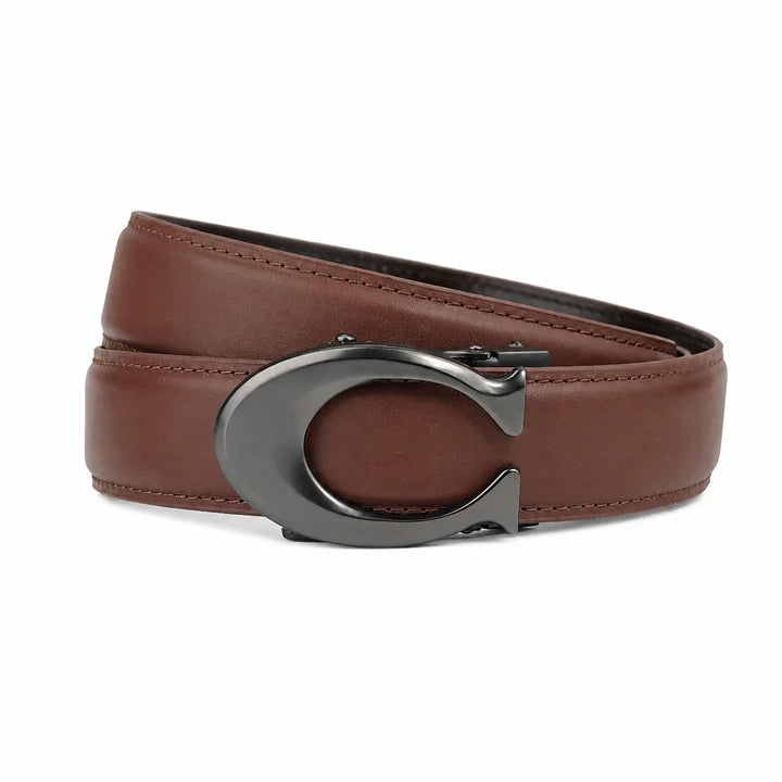 Curvy Charcoal Tan Brown- Top Grain No Hole Leather Belt