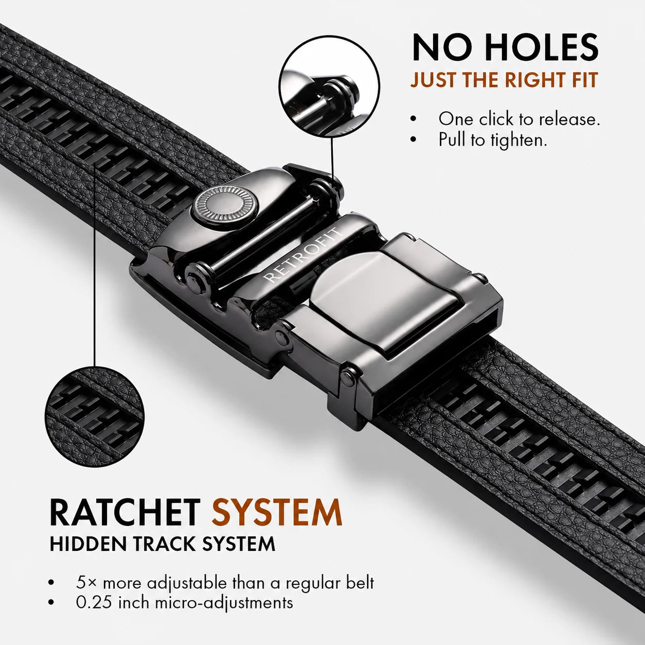Noir Dune Black - No Hole Slim Belt for men