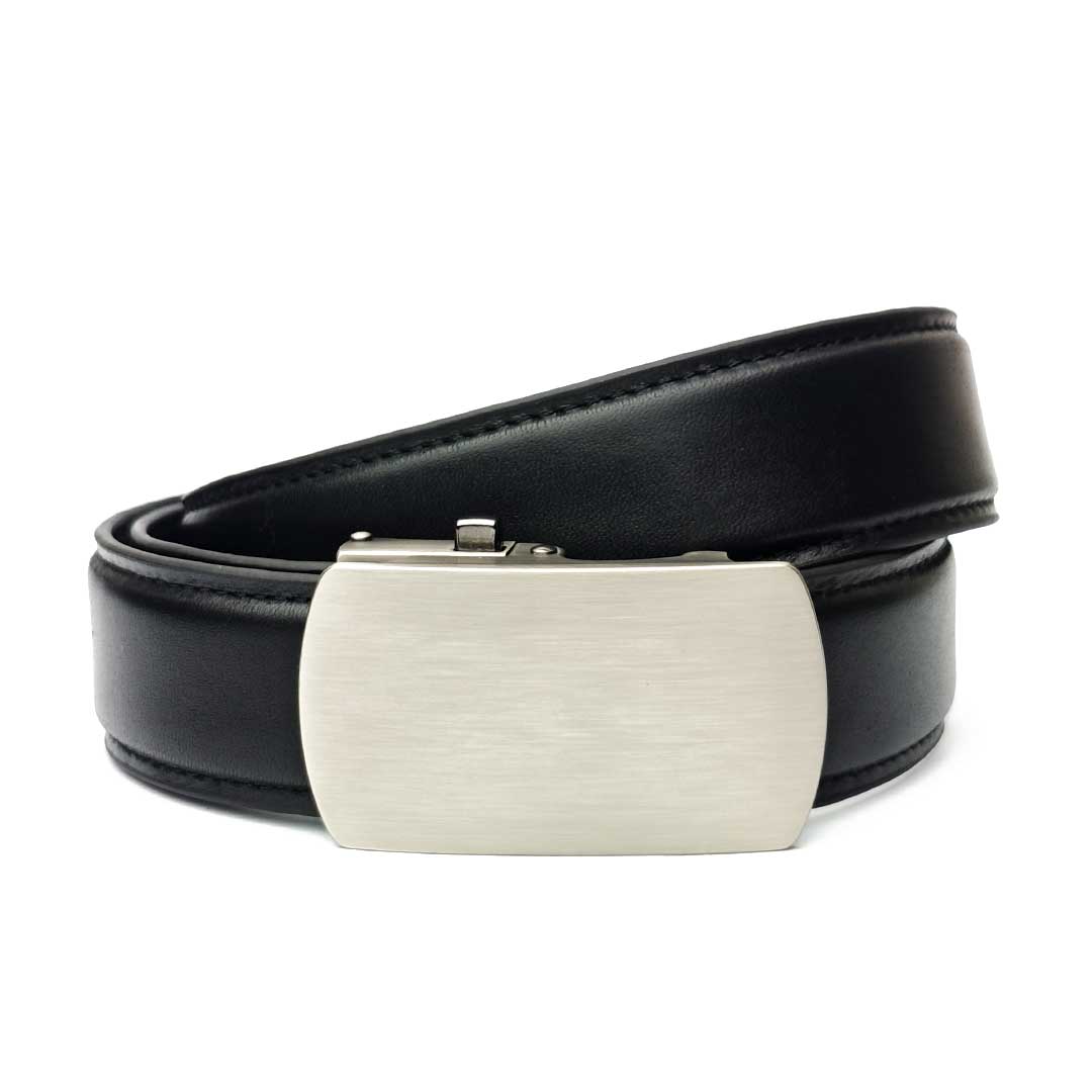 Titanium Hue- Plain Black Italian Leather Belt