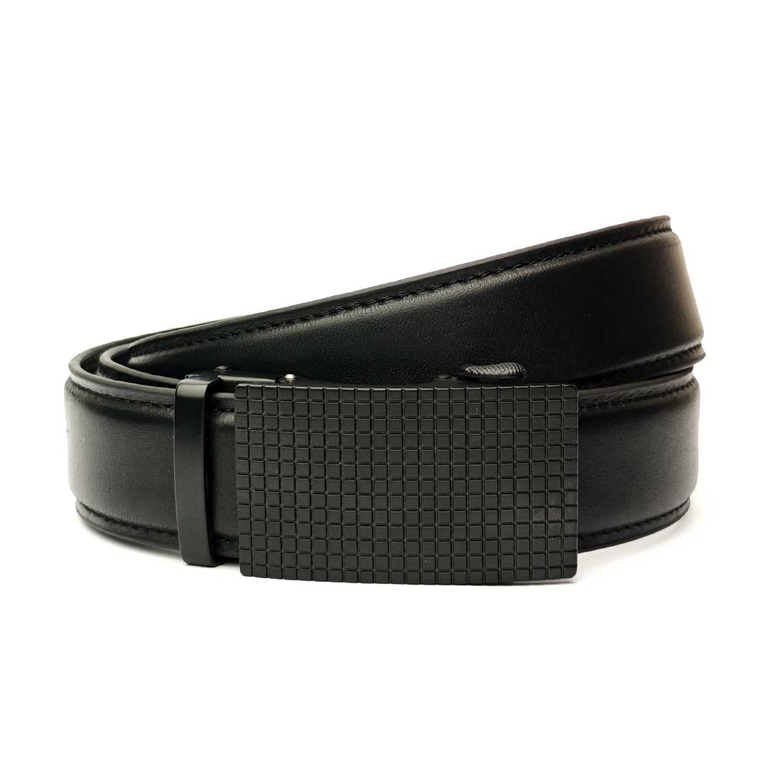 Patched Black- Plain Black Italian Leather Belt