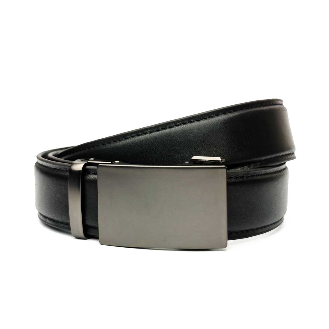 Gun Metal- Plain Black Italian Leather Belt