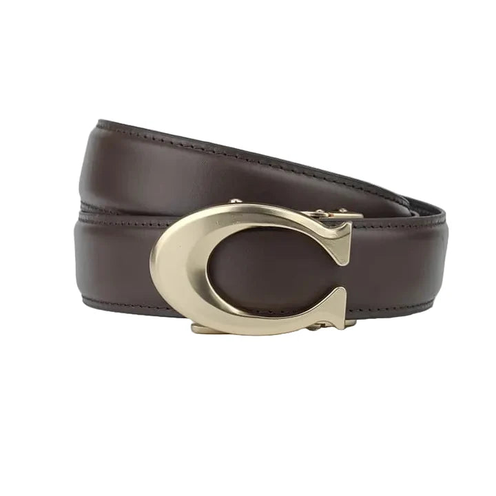 Curvy Gold Brown- Top Grain No Hole Leather Belt