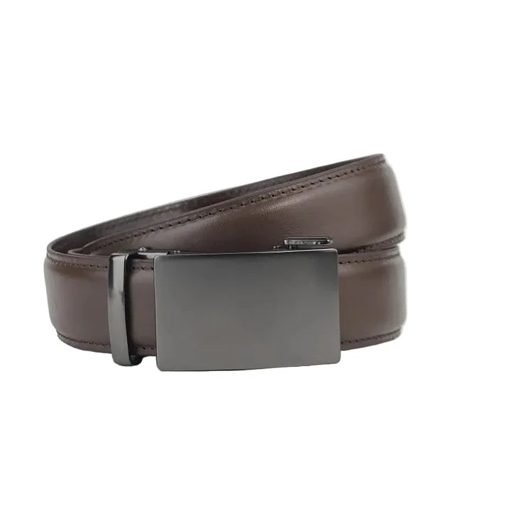 Gun Metal Brown- Top Grain No Hole Leather Belt
