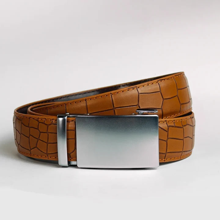 Alloy Mustrard Crocodile- Top Grain No Hole Leather Belt