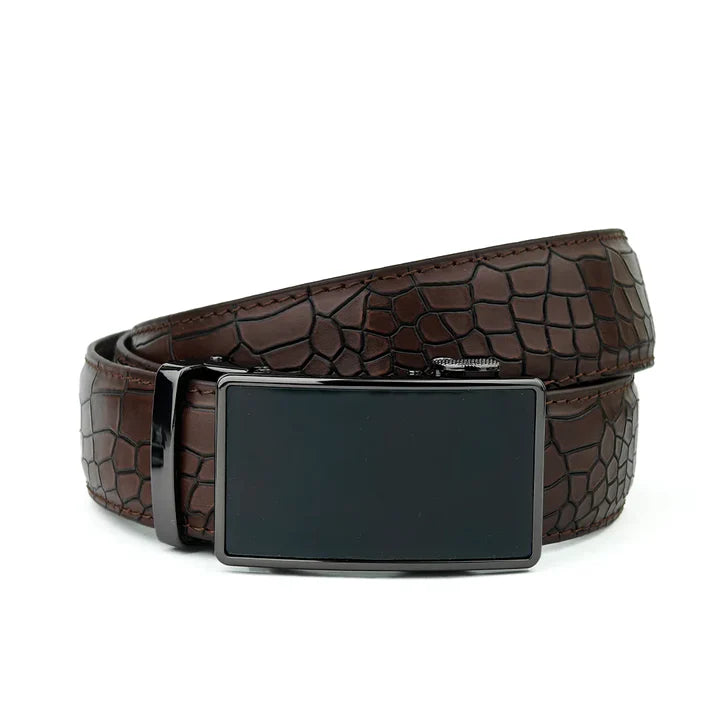 Battleship Brown Crocodile- Top Grain No Hole Leather Belt (Premium)