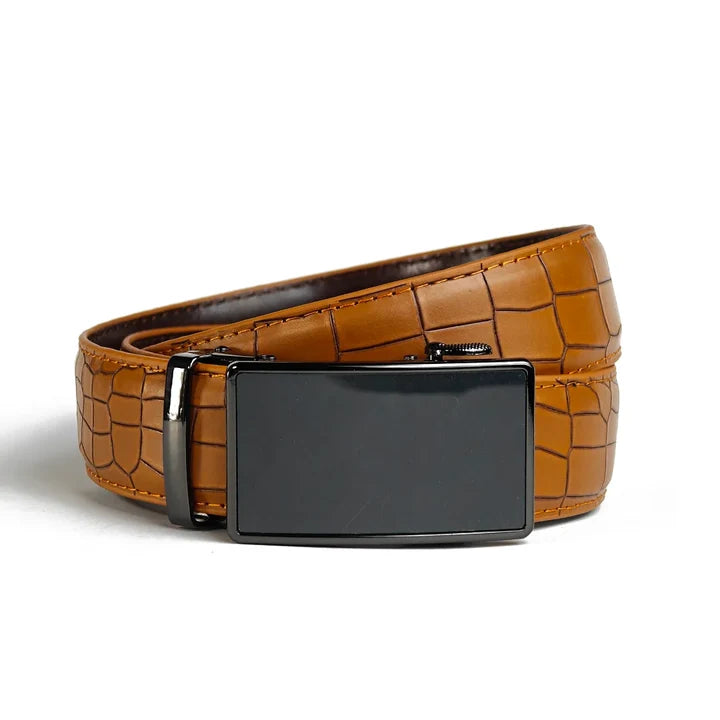 Battleship Mustrard Crocodile- Top Grain No Hole Leather Belt