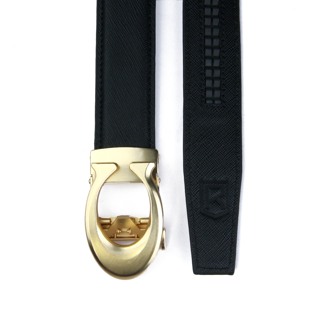 Curvy Gold- Textured Black Italian Leather Belt