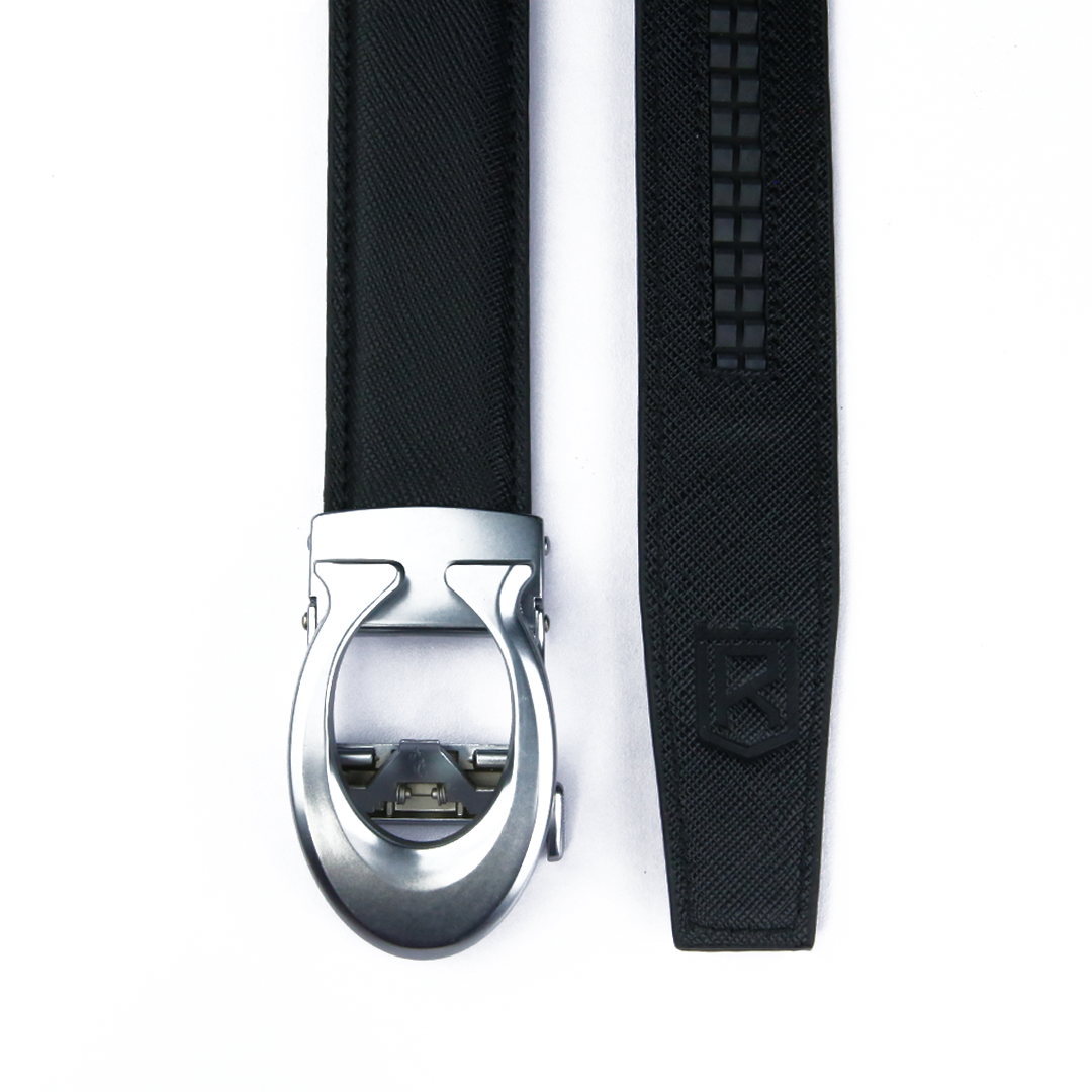 Curvy Silver- Textured Black Italian Leather Belt