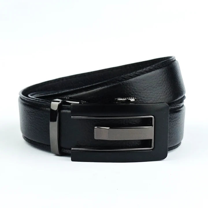 Charlie Black Pattern - Top Grain No Hole Leather Belt