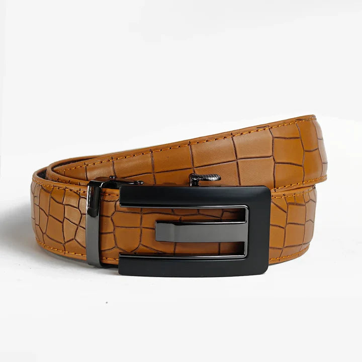 Charlie Black Mustrard Crocodile- Top Grain No Hole Leather Belt