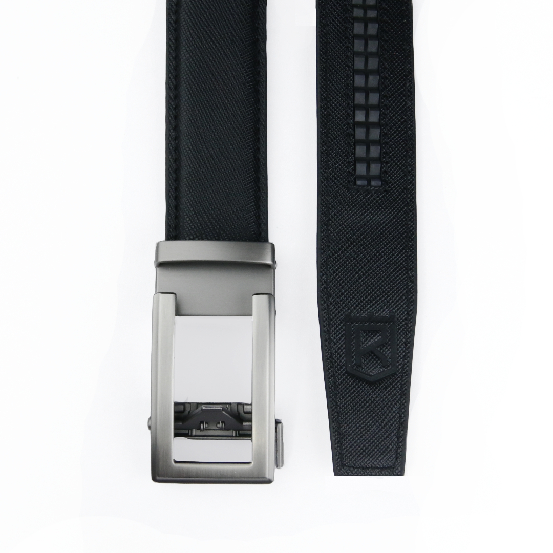 Classic Champagne- Textured Black Italian Leather Belt