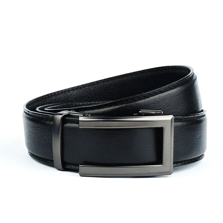 Classic Charcoal Black Pattern - Top Grain No Hole Leather Belt