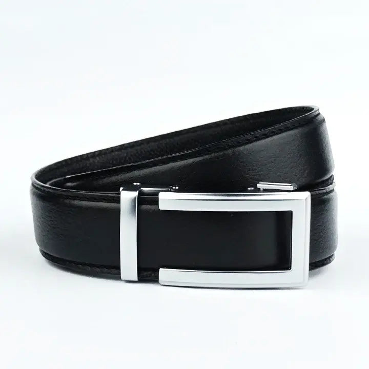 Classic Silver Black Pattern - Top Grain No Hole Leather Belt
