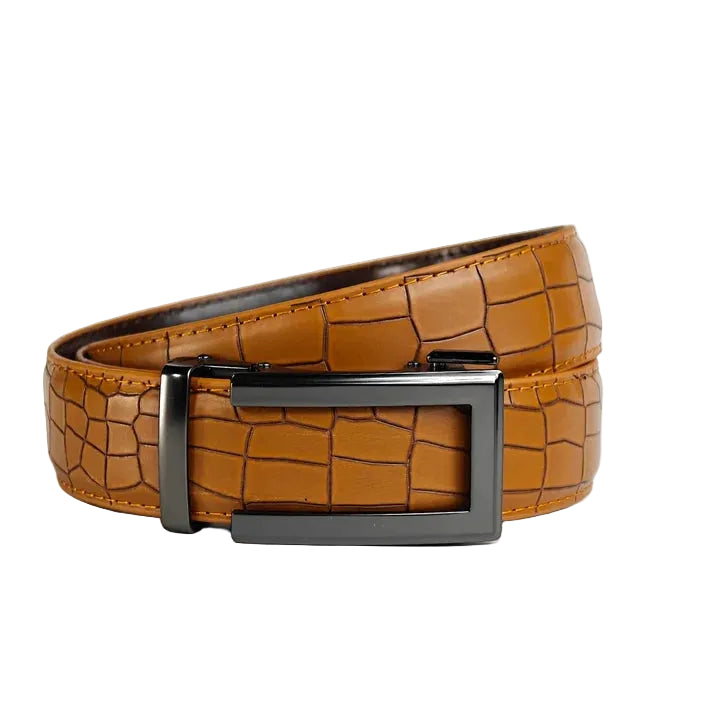 Classic Charcoal Mustrard Crocodile- Top Grain No Hole Leather Belt