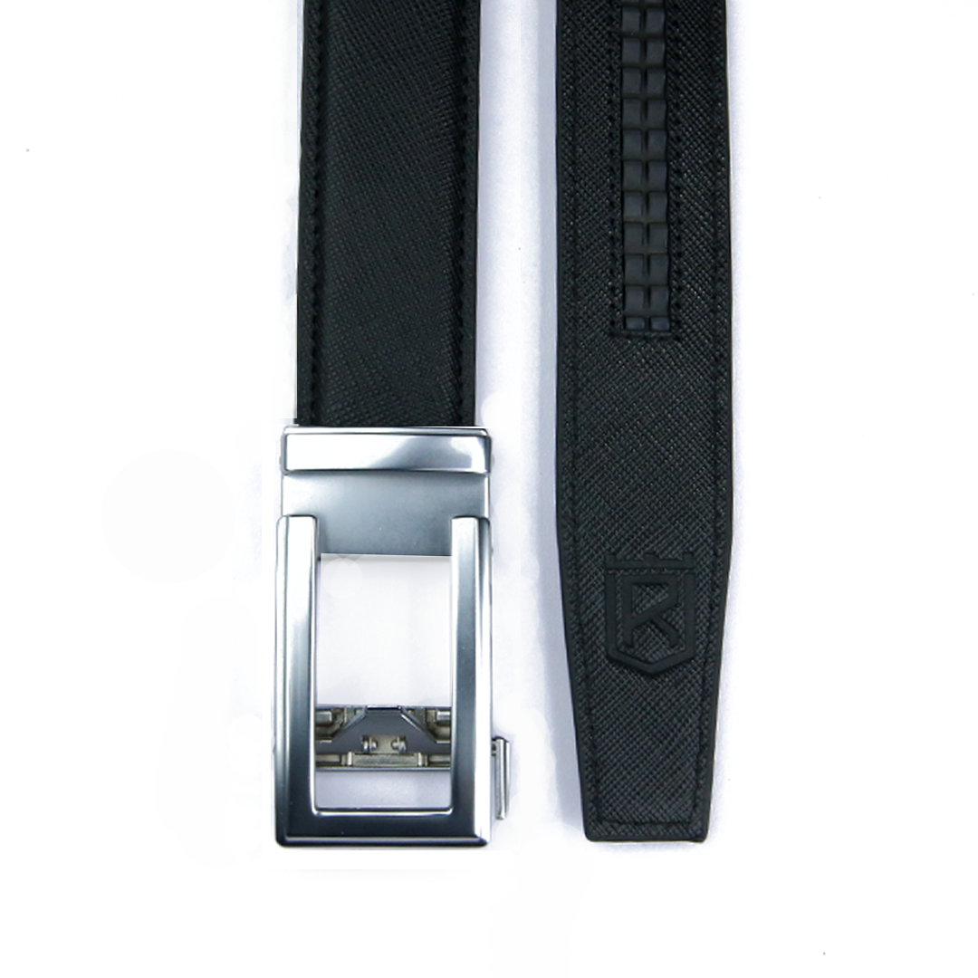 Classic Silver- Textured Black Italian Leather Belt