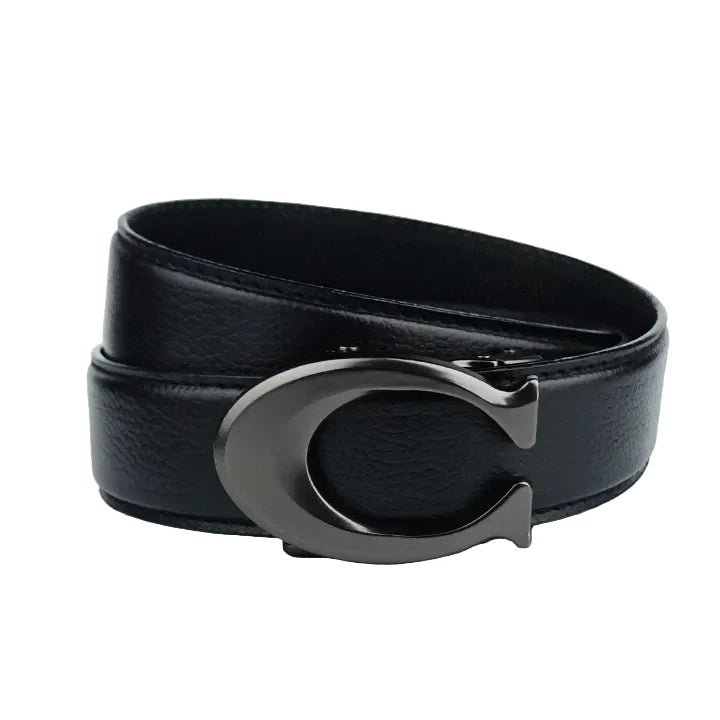 Curvy Charcoal Black Pattern - Top Grain No Hole Leather Belt