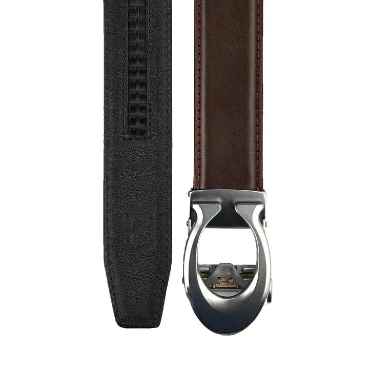 Curvy Silver Brown- Top Grain No Hole Leather Belt