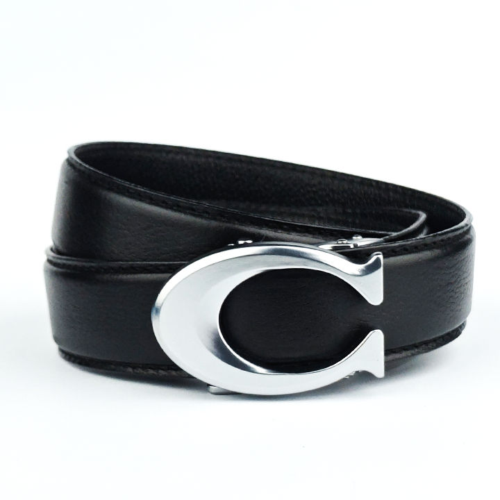 Curvy Silver- Top Grain No Hole Leather Belt
