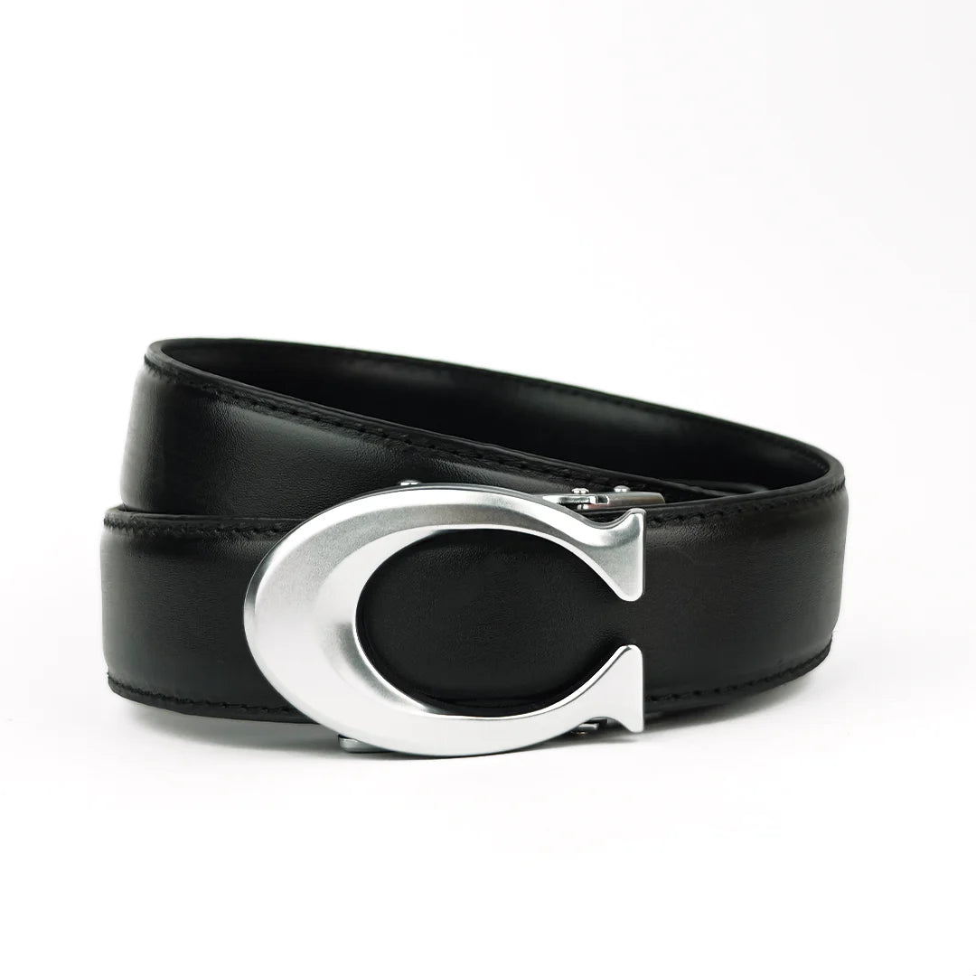 Curvy Silver- Top Grain No Hole Leather Belt
