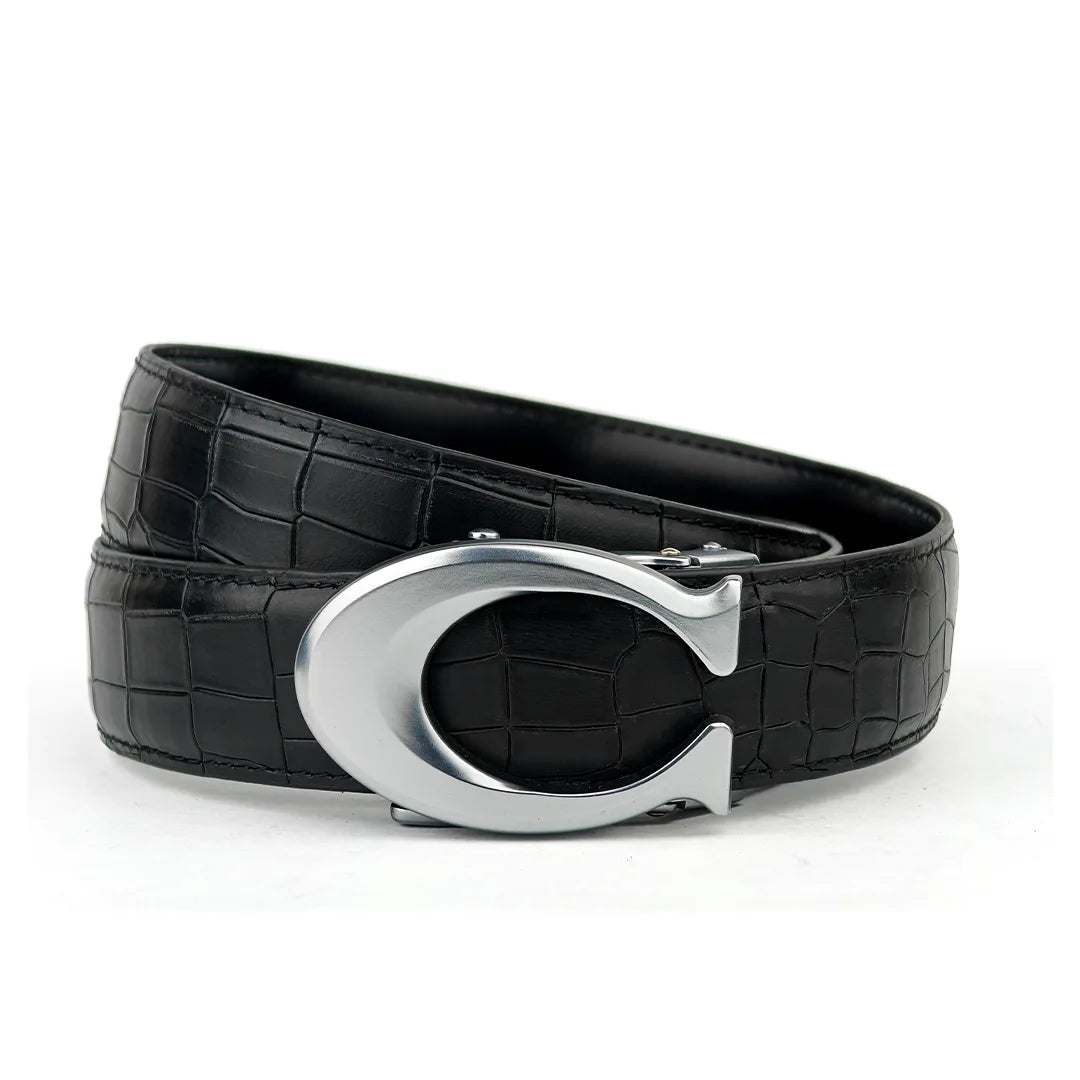 Curvy Silver- Top Grain No Hole Leather Belt